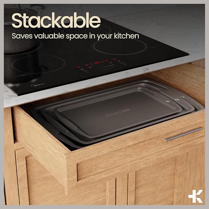 Bakken Swiss - Bakeware Set – 6 Piece – Stackable, Deluxe, Non-Stick Baking Pans for Professional and Home Cooking – Carbon Steel, Gray Coating