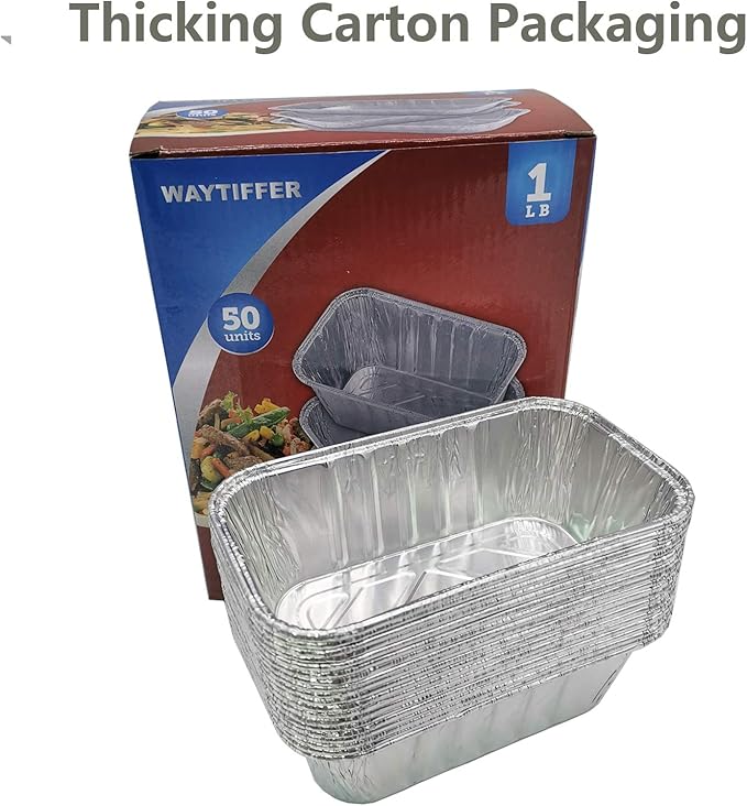 Waytiffer (50 Pack) 1Lb mini Loaf Pans Heavy Duty Disposable Aluminum Foil Bread Tins Standard Size 6" X 3.5" X 2.5" Oven Safe Sturdy Small Bread Tin Pans 1 Pound Loaf Pans