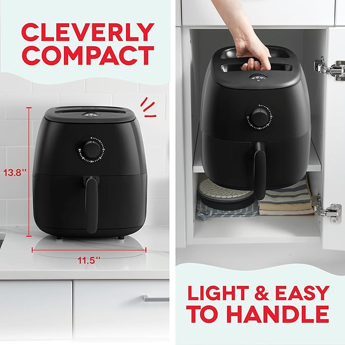 Dash Tasti-Crisp™ Air Fryer - AirCrisp® Technology - Compact Design with Adjustable Temperature Control - Nonstick Fry Basket & Auto Shut-Off Feature - 6 Quarts - Black