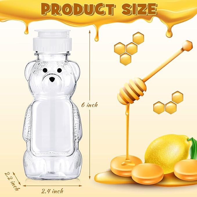 Thenshop 36 Pcs 8 oz Honey Jar Plastic Empty Bear Bottle Dispenser Clear Transparent Honey Containers Bear Cup Squeeze Bottle with Flip Top Lid for Storing Dispensing(White Lid)