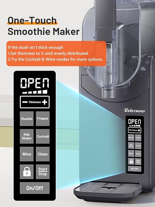 RELEXNOW Slushie Machine for Home – 6 Preset Programs, Soft Serve Frappés, Milkshakes, Margaritas & Frozen Drinks, No Ice Needed, Auto-Clean, LED Display, Quiet Operation, 88oz Capacity