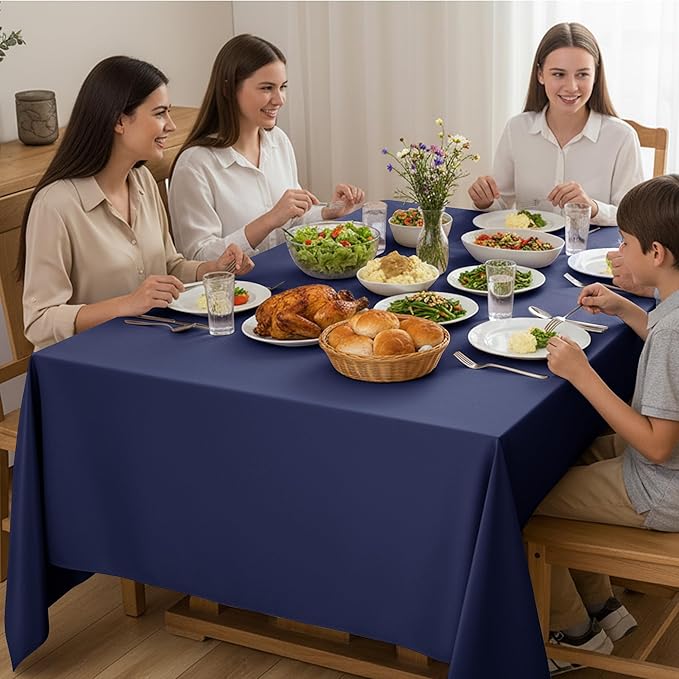 6-Pack Navy Blue Tablecloths for Rectangle Tables, 90 x 156 Inches, Stain-Resistant Polyester Fabric for 8 Foot Tables - Washable Table Covers for Weddings, Banquets, Birthday Parties, Events