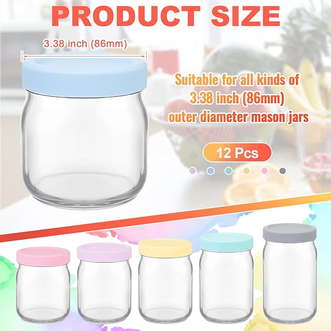 Teenyyou 12 Pcs Silicone Wide Mouth Lids Mason Jar Lids Thickened Leak Proof Lid for 86 mm All Wide Mouth Mason Jars, Reusable Large Canning Jar Caps(Macaron)