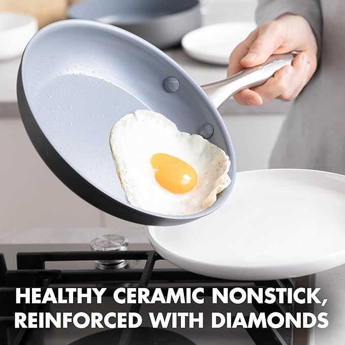 GreenPan Lima Hard Anodized 8" Frying Pan Skillet Nonstick, Ceramic Nonstick, PFAS-Free Nontoxic Pots and Pans, Oven & Broiler Safe, Stainless Steel Handle, Cookware for Eggs & Omelet,Gray(Pack of 2)