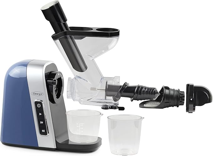 Omega Cold Press Juicer Machine, Vegetable and Fruit Juice Extractor, BPA Free, Slow Masticating High Juice Yield with Wide Mouth Chute, 200-Watt, Blue