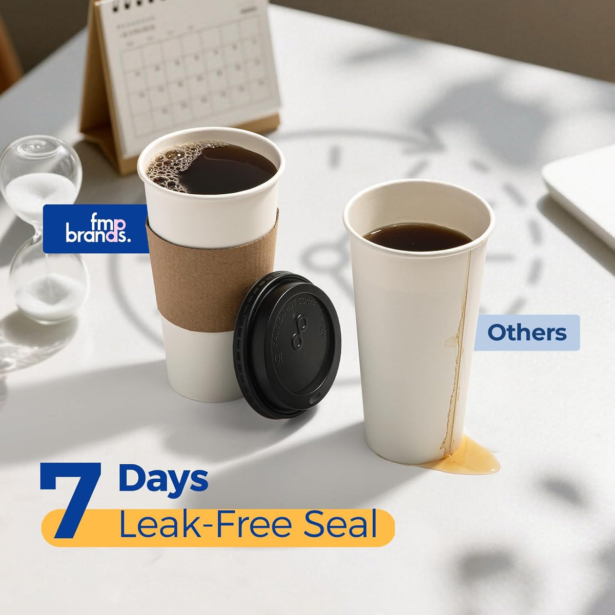 Fit Meal Prep 50 Pack 20 oz Disposable Coffee Cups with Lids, Sleeves, Leak-Proof To Go Coffee Cups with Lids, Durable Paper Cups for Hot Beverage, Home, Office, Party