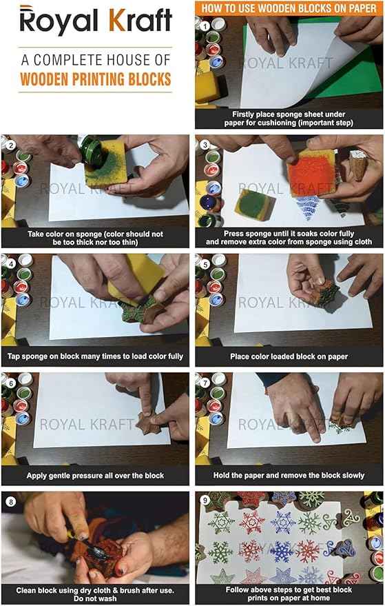Royal Kraft Assorted Wooden Block Printing Stamps (Set of 10) Bulk01_10B