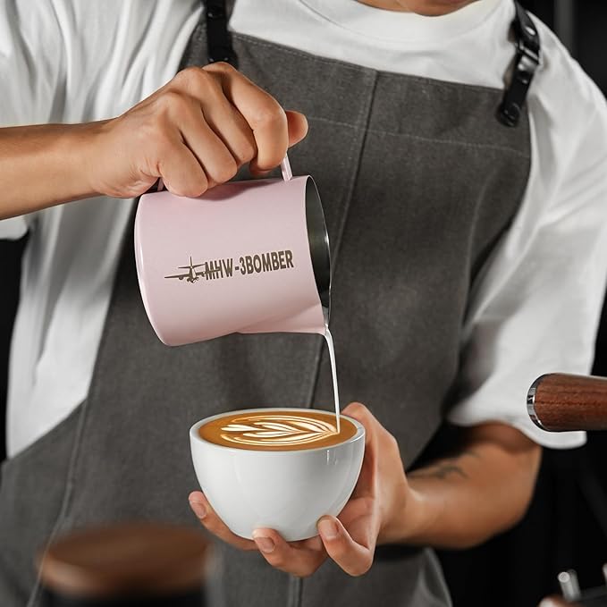 MHW-3BOMBER Milk Frothing Pitcher 16.9oz/500ml Espresso Steaming Pitcher Stainless Steel Frothing Cup Capuccino Latte Art Pitcher, Pink P5017-OS