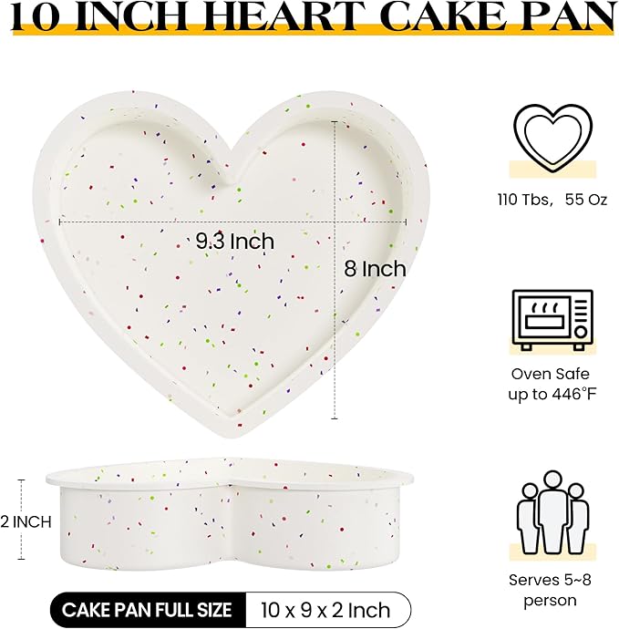 Silicone Heart Shaped Cake Pans 10 Inch Large Heart Cake Pan Nonstick Silicone Heart Molds for Baking (2 Pcs Set, Cream)