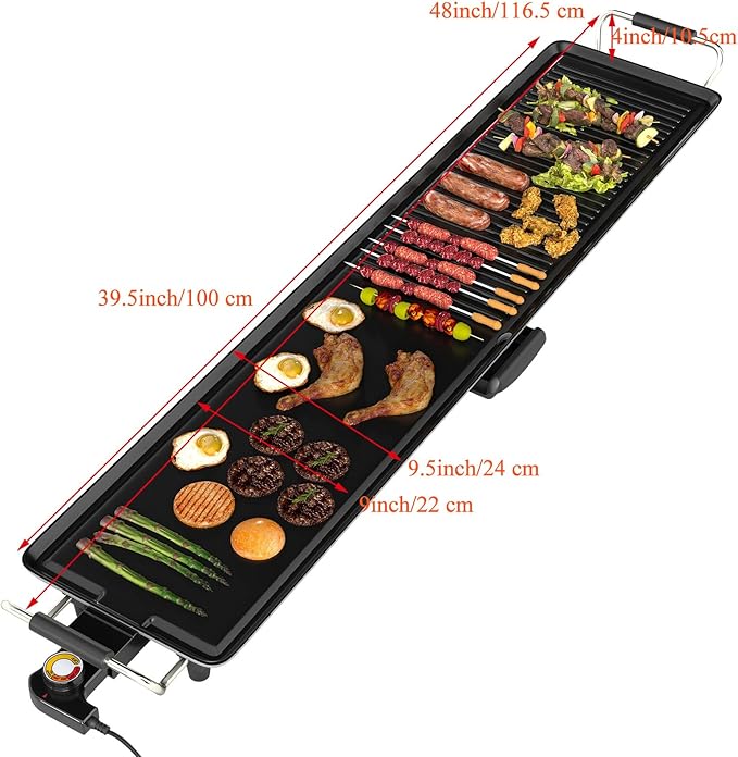 Costzon 39.5" Electric Griddle, 1400W Nonstick Extra Large Griddle, Long Table Top Grill w/4-Level Temp & Drip Tray, Indoor Outdoor Cooking Plates Teppanyaki Grill for Pancake, BBQ, Camping Gatherings