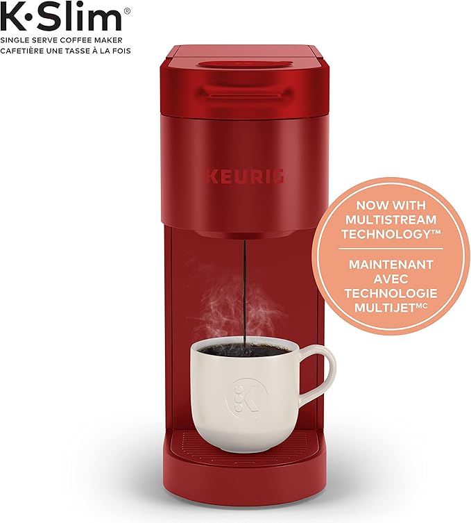Keurig K-Slim Single Serve K-Cup Pod Coffee Maker, Featuring Simple Push Button Controls And MultiStream Technology, Scarlet Red