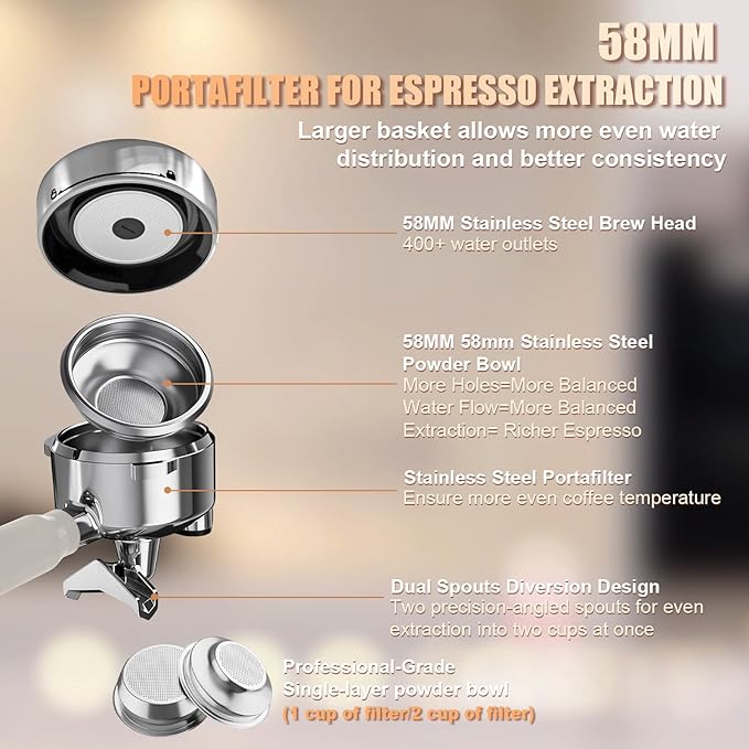 20 Bar Semi-Automatic Espresso Machine, 1350W Fast Heating, 1.5L Removable Water Tank, Milk Frother Steam Wand, Cup Warmer, White, for Home/Office, Coffee Beginners & Baristas