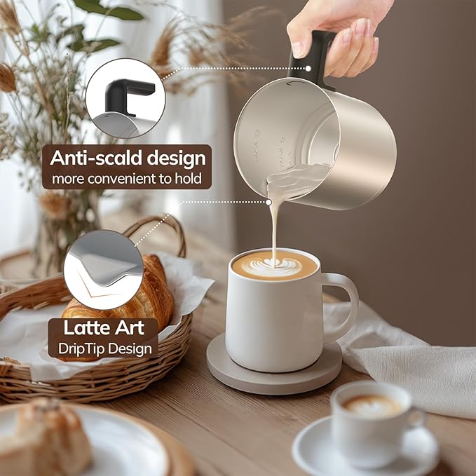 Large Electric Milk Frother and Steamer, 16.9oz/500ml Milk Steamer and Frother for Latte or Hot Chocolate, Dishwasher Safe, 6 Functions, Enjoy Perfect Milk Froth in 2 Min (Black-Stainless Steel)