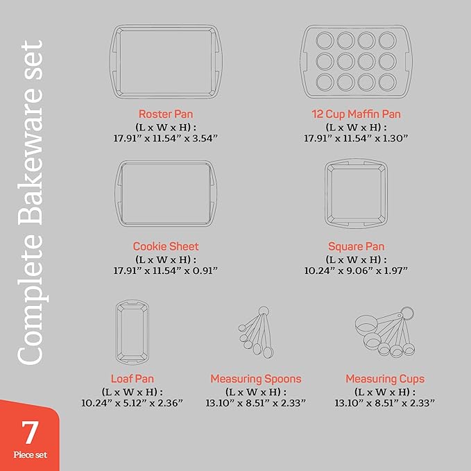 Emporio Kitchen Stackable Baking Pan Set - Deluxe Nonstick Black Coating, Carbon Steel Bakeware Sets, PFOA, PFOS, PTFE Free, Recipe Booklet Included, Oven Safe (Up to 450°F), Set of 7 - Black