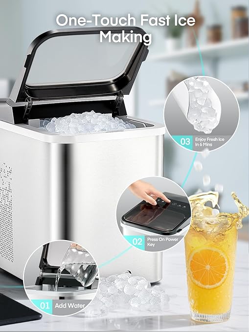 Nugget Ice Maker Countertop, 40lbs/24H Chewable Pellet Ice Machine with Self-Cleaning, Ready in 6 Minutes, Portable Ice Makers with Basket and Scoop for Home, Kitchen, Office (Silver)