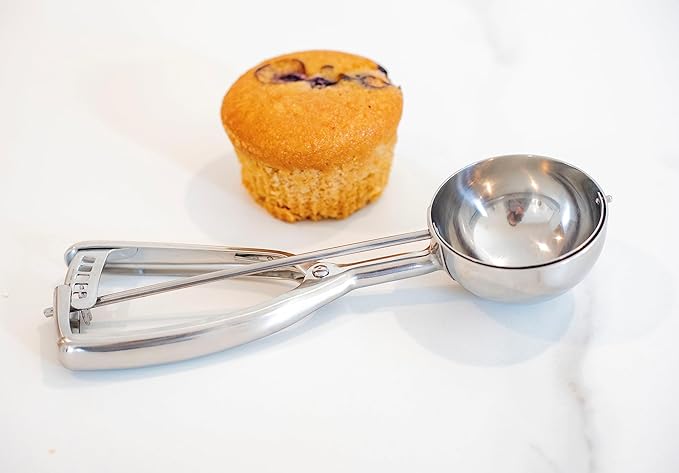 Jenaluca Jumbo Ice Cream Scoop - 18/8 Stainless Steel Cupcake and Muffin Scooper - 1/2 Cup Disher Size #8 for Icecream, Batter & Food Portions