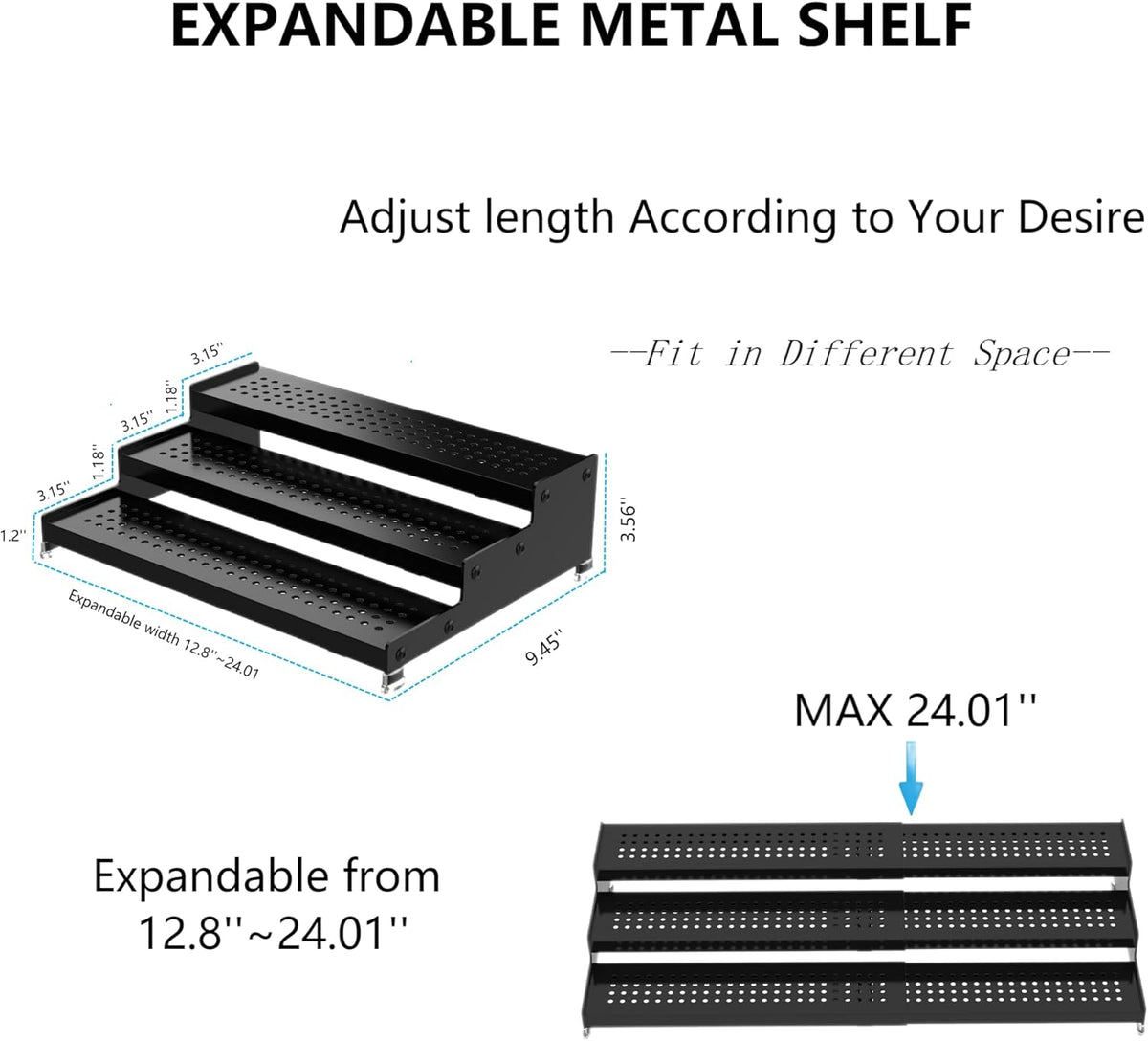 Expandable Spice Rack organizer with 3-Tier step shelf,Modern Design heavy duty,Non Skid and Visibility,Great for Kitchen Cabinet, Pantry and more(2PACKS/GUN-GREY)