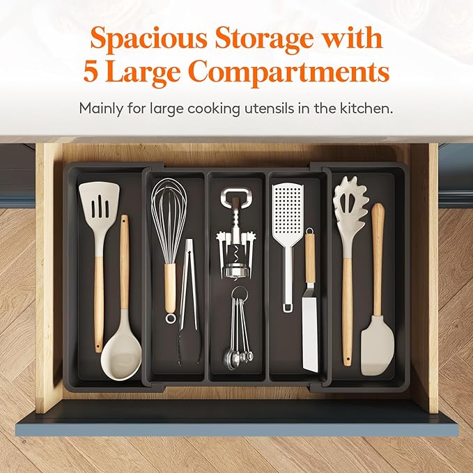 Lifewit Utensil Organizer for Kitchen Drawers, Expandable Cooking Utensil Tray, Adjustable Cutlery Silverware Flatware Holder