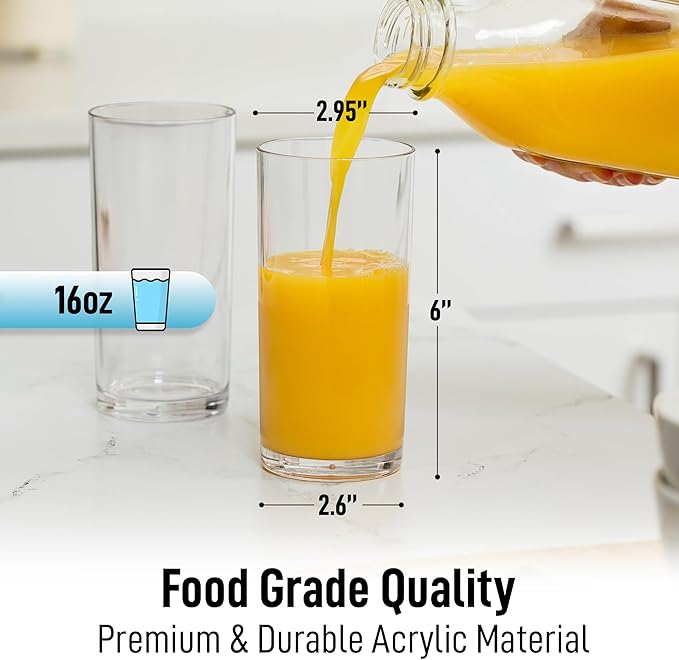 Zulay Kitchen Plastic Drinking Glasses (Set of 4) – 16oz Acrylic Shatterproof Water Cups for Home, Kitchen & Outdoors – Crystal Clear Glass Look – BPA & Lead-Free – Top-Rack Dishwasher Safe
