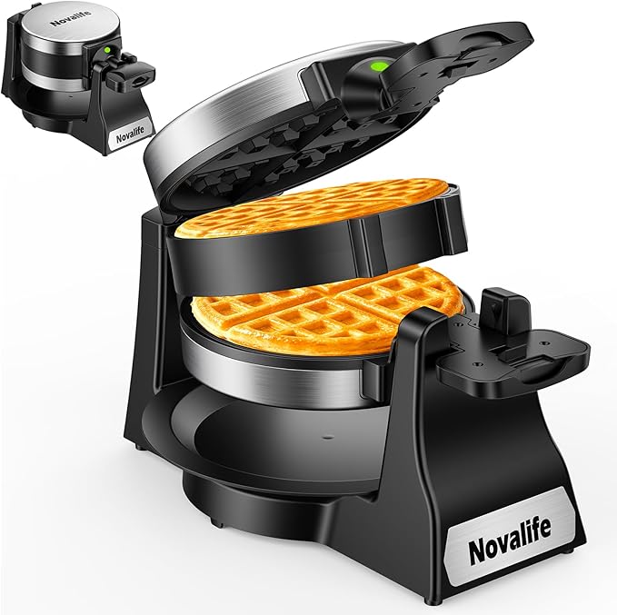 Waffle Maker, 1400W Belgian Waffle Maker, Double Waffle Iron 180° Flip, 8 Slices, Rotating & Nonstick Plates, Removable Drip Tray Easy to Clean, Locking Buckle & Cool Touch Handle, Stainless Steel