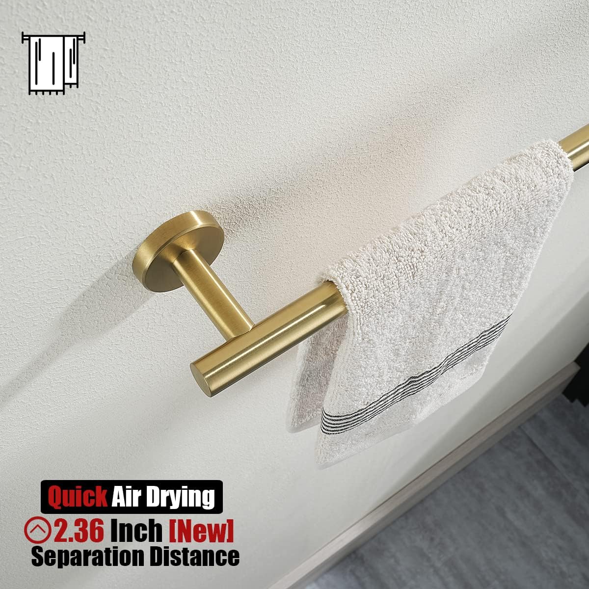 JQK Bath Towel Bar, 27 Inch Brushed Light Gold Towel Rack Bathroom, 304 Stainless Steel Thicken 0.8mm Towel Holder Wall Mount, Useable Length 24 Inch 2 Pack, TB110L24-BG-P2