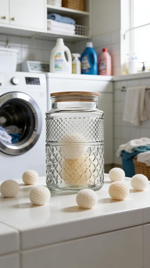 Large Glass Storage Jar, 2 Pack 60 FL OZ Glass Food Storage Containers with Bamboo Lid, Kitchen Laundry Room Organization Decorative Jar for Candy Cookies Coffee Beans Flour Nuts Airtight Glass Jars