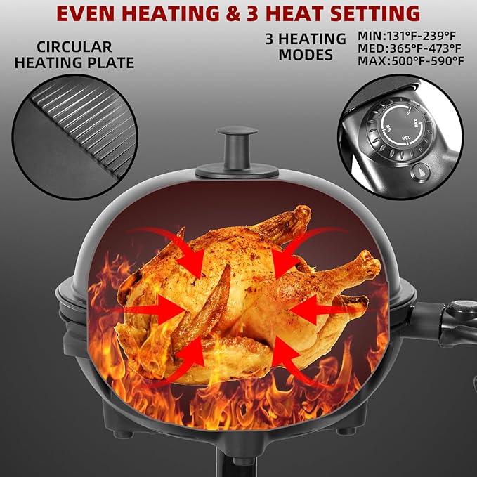 QPMR Electric Grill Outdoor/Indoor,Portable BBQ Grill with Nonstick Surface,200 Square Inches Indoor Electric Barburcue Grill with Adjustable Heat,Stand/Tabletop,for Patio/Yard/Home(Black)
