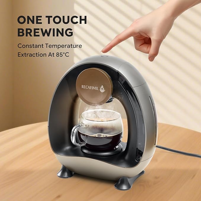 RECAFIMIL MINI Q 2-in-1 Single Serve Coffee Maker - Brew K-Cups or Ground Coffee (4-8 oz) - Compact Americano Coffee Brewer with Reusable Filter (Grey)