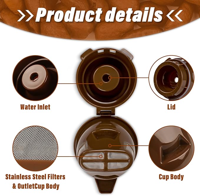 Single Serving Ground Coffee Brew Filter/Holder Basket for Hamilton beach flexbrew replacement parts 49957 49974 49976 49979 49957 49954 49947 49940 49950 49966 49968 Reusable coffee filter Brown (1)