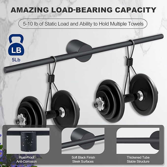 Adjustable Length Stainless Steel Towel Rack - 18-24 Inch Fit, 26.4 Inch Total Length - Matte Black 304 Stainless Steel Towel bar for Bathroom & Kitchen