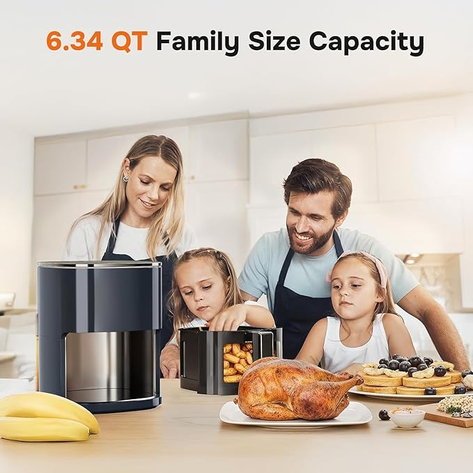 Simple Deluxe 12-in-1 Air Fryer 6.34 Qt, 1700W Digital Preset Airfryer with Visible Window, Nonstick and Dishwasher-Safe Basket, Air Fry, Roast, Bake, Dehydrate, Fries, Gary