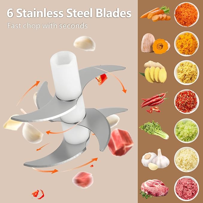 Wireless Food Chopper Mini, 350ml Cordless Food Processor, 1.4Cup Garlic Onion Chopper, Battery USB-C Rechargeable Electric Processor, Veggie Meat Blender, Small Kitchen Appliance, Mom's Gift, White
