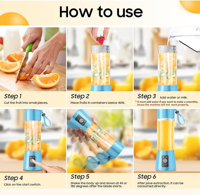 Portable Blender for Smoothies & Shakes - Cordless Personal Size Mini Blender with BAP Free Juice Cup, USB Rechargeable Suit for Sports/Picnic, Mother's Day