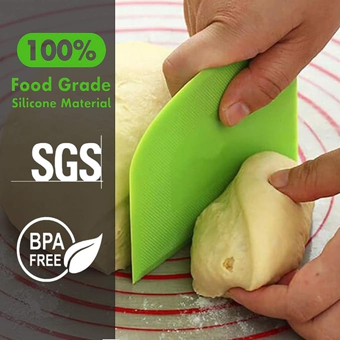 SURDOCA Dough Scraper Bench Scraper - 3P 9.5x6.1" Plastic Flexible Bowl Scraper, Sharp Edge & Angles Cake Scraper. Non-Slip Bakeware Decorating Tools Sculpting & Modeling Tools - White+Blue+White