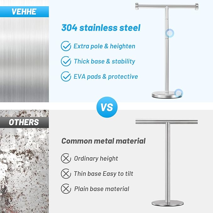 VEHHE Paper Towel Holder Countertop ＆ T-Shape Hand Towel Holder, Height-Adjustable