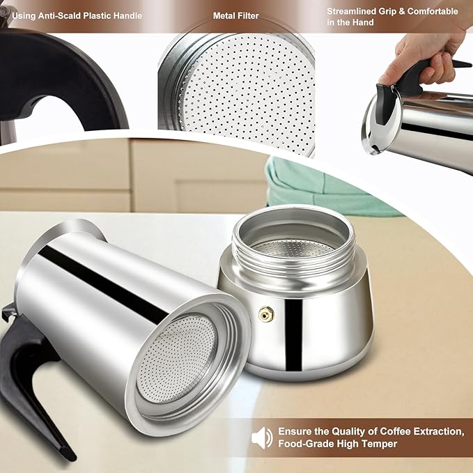 9 Cup Stovetop Espresso Maker Stainless Steel Moka Pot Stove Top Percolator Italian Coffee Makers Capable Mocha Greca Machine Cafe Classic Induction Cookers for Home and Camping 450ml 15oz