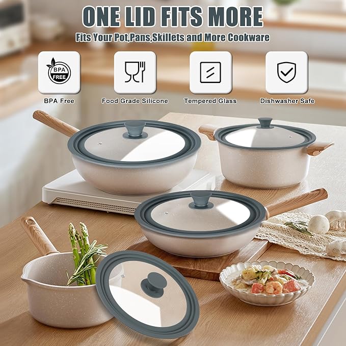 Universal Lid for Pots, Pans, and Skillets - Silicone Replacement Pan Lid Fits 8", 9", 9.5" Cookware - Tempered Glass Pot Lid Cover for Frying Pans, Cast Iron, CrockPot