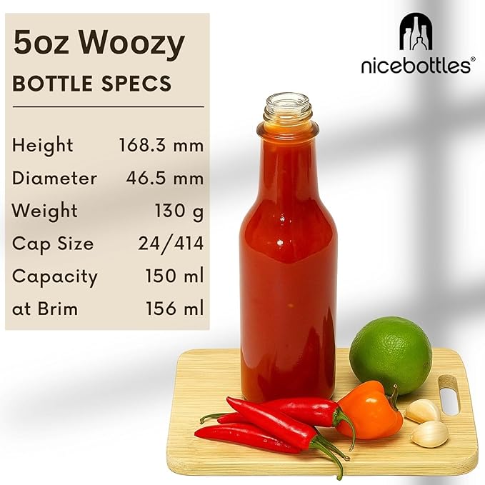 Hot Sauce Bottles with Shrink Bands, 5 Oz (Red Caps, 12 Pack)