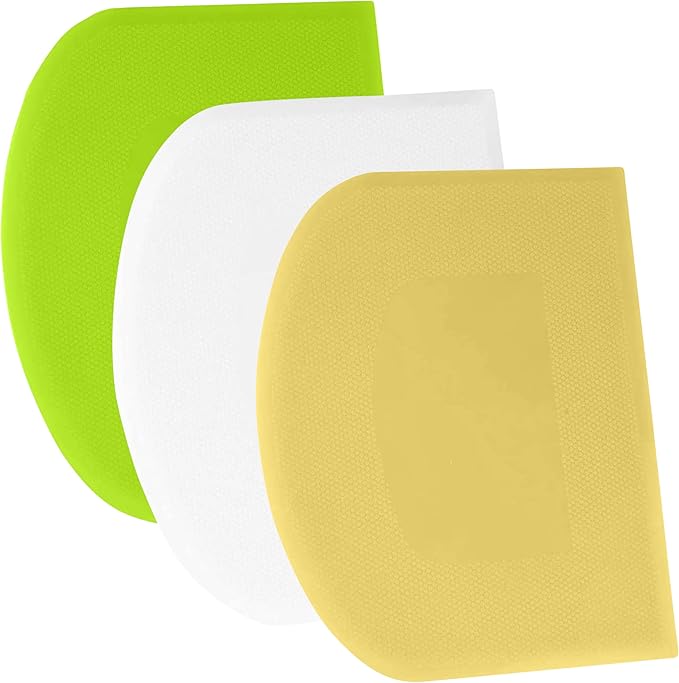 SURDOCA Dough Scraper Bench Scraper - 3P 14.2x8.5" Plastic Flexible Bowl Scraper, Sharp Edge & Angles Cake Scraper. Non-Slip Bakeware Decorating Tools Sculpting & Modeling Tools - White+Yellow+Green