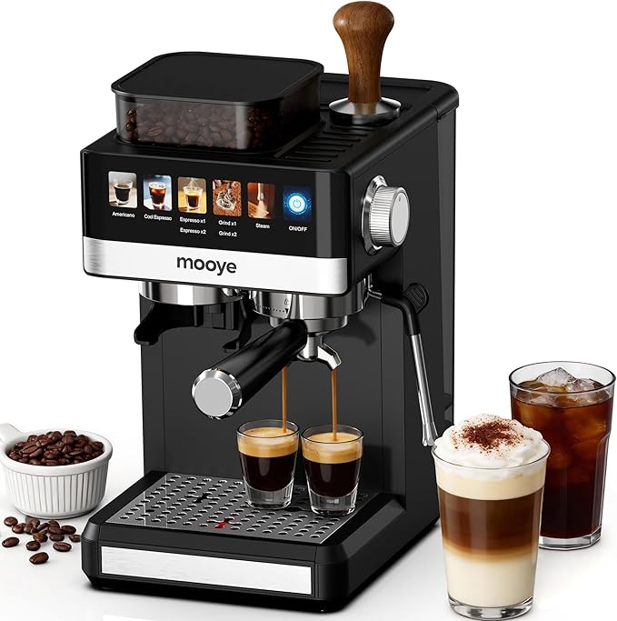 Espresso Machine with Grinder,20Bar Compact Espresso Maker with Steam Milk Frother,Coffee Maker for Home - Cappuccino Latte & Cold Brew Iced Coffee Maker & Americano, Gift for Women or Men