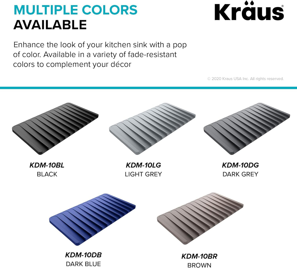 Kraus Self-Draining Silicone Dish Drying Mat or Trivet for Kitchen Counter in Dark Blue, KDM-10DB