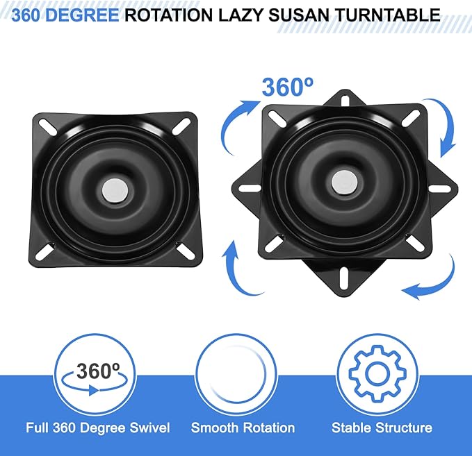 uxcell 6.5" Bar Stool Swivel Replacement, 360° Rotation Lazy Susan Turntable, Square Semi-Ball Bearing Seat Swivel Base Mount Plate for Recliner Chair or Table, Black (160x1.5mm)