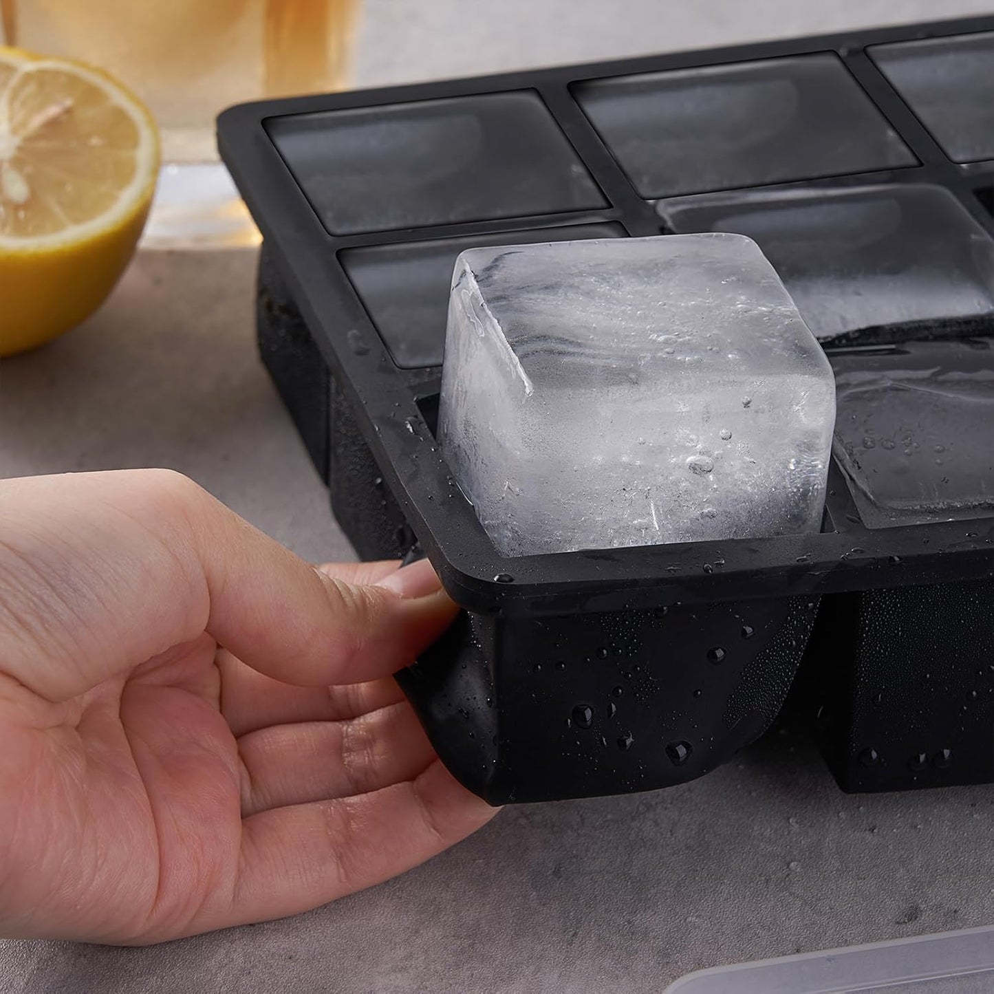 WonderWorld Ice Cube Tray, 9 Portions Gaint Silicone Freezer Tray with lids, 2 Inch Big Ice Maker for Whishkey, 2 pack
