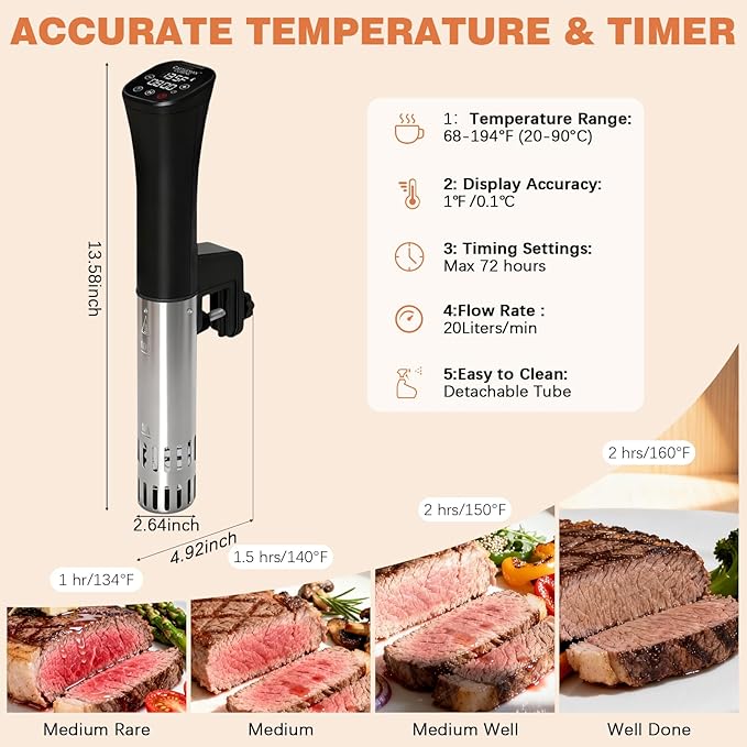 CATTLEMAN Sous Vide Cooker, Wine Chiller, 1000W, Sous Vide Machine for Kitchen, Immersion Circulator, Sous Vide Kit with Vacuum Bags, Vacuum Pump, Accurate Temperature Timer, Fast Heating