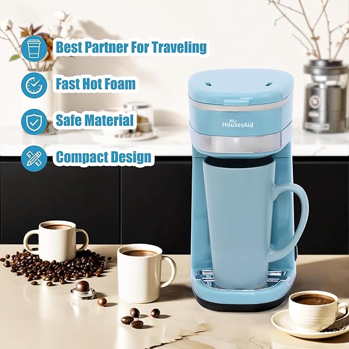 Coffee Machine, Single Serve Coffee Maker,One Cup Coffee Maker with Reusable Filter & One-touch Control Button, Portable Brewer for Camping, Travel & Home, Easy To Clean& Store, 15oz/450ml