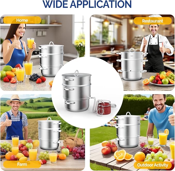 ROVSUN 5 Quart Juice Steamer Stainless Steel, Extractor Fruit Vegetables Juicer Steamer Pot, w/Tempered Glass Lid Clamp, Loop Handles, Ideal for Making Juice, Jelly, Pasta