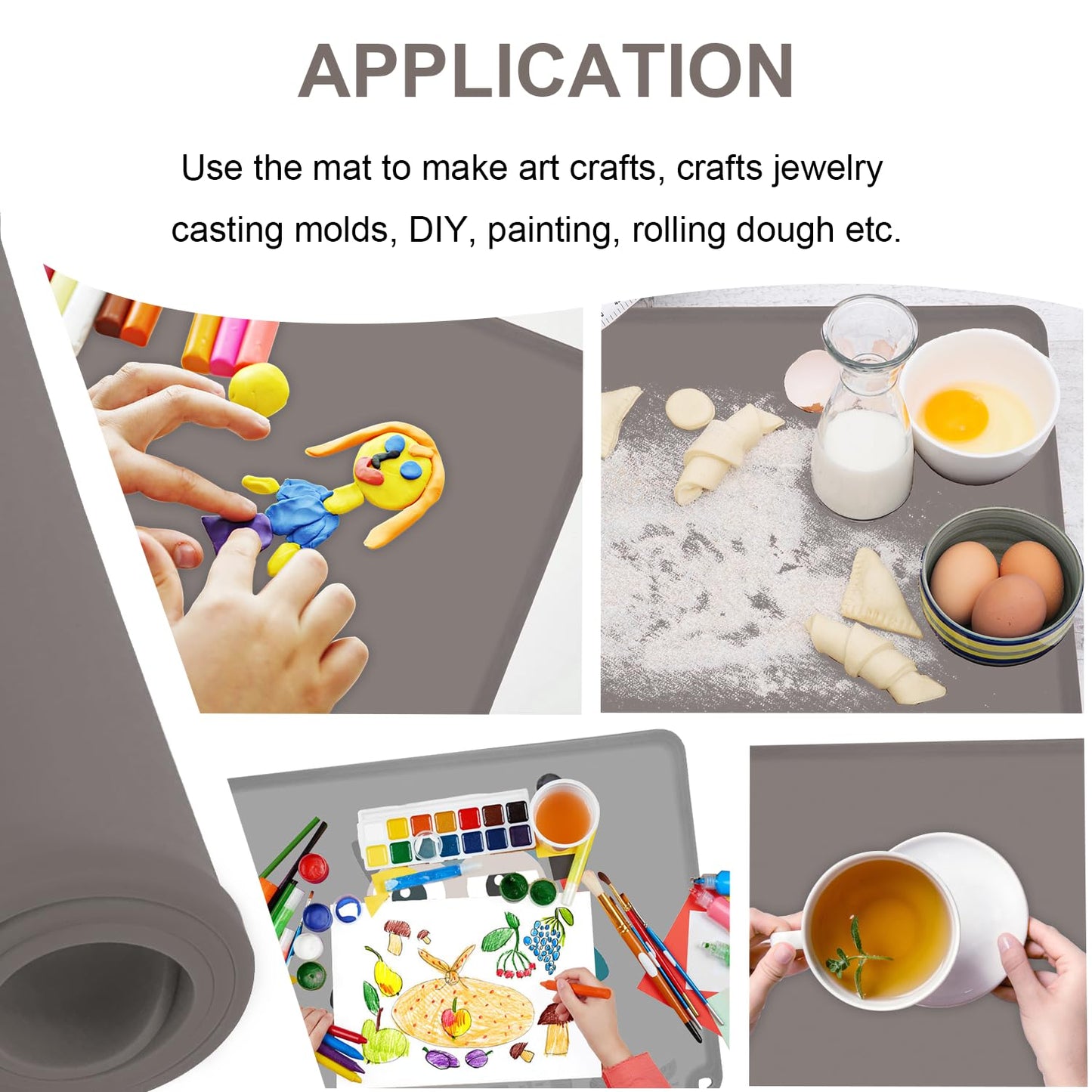 Silicone Placemats for Toddlers Thicker Version, Non-Slip Reusable Kids Placemats for Dining Table, Stain-Proof Baby Table Mat for Restaurants 6 Packs (Light Gray&Dark Gray)