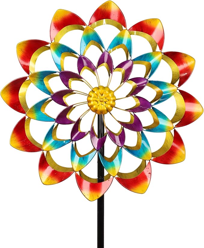 Yard Garden Wind Spinner - Kinetic Large Wind Sculptures & Spinners Outdoor Metal Clearance, Colorful Garden Decor Windmills for Lawn Patio (24" W x 84" H)