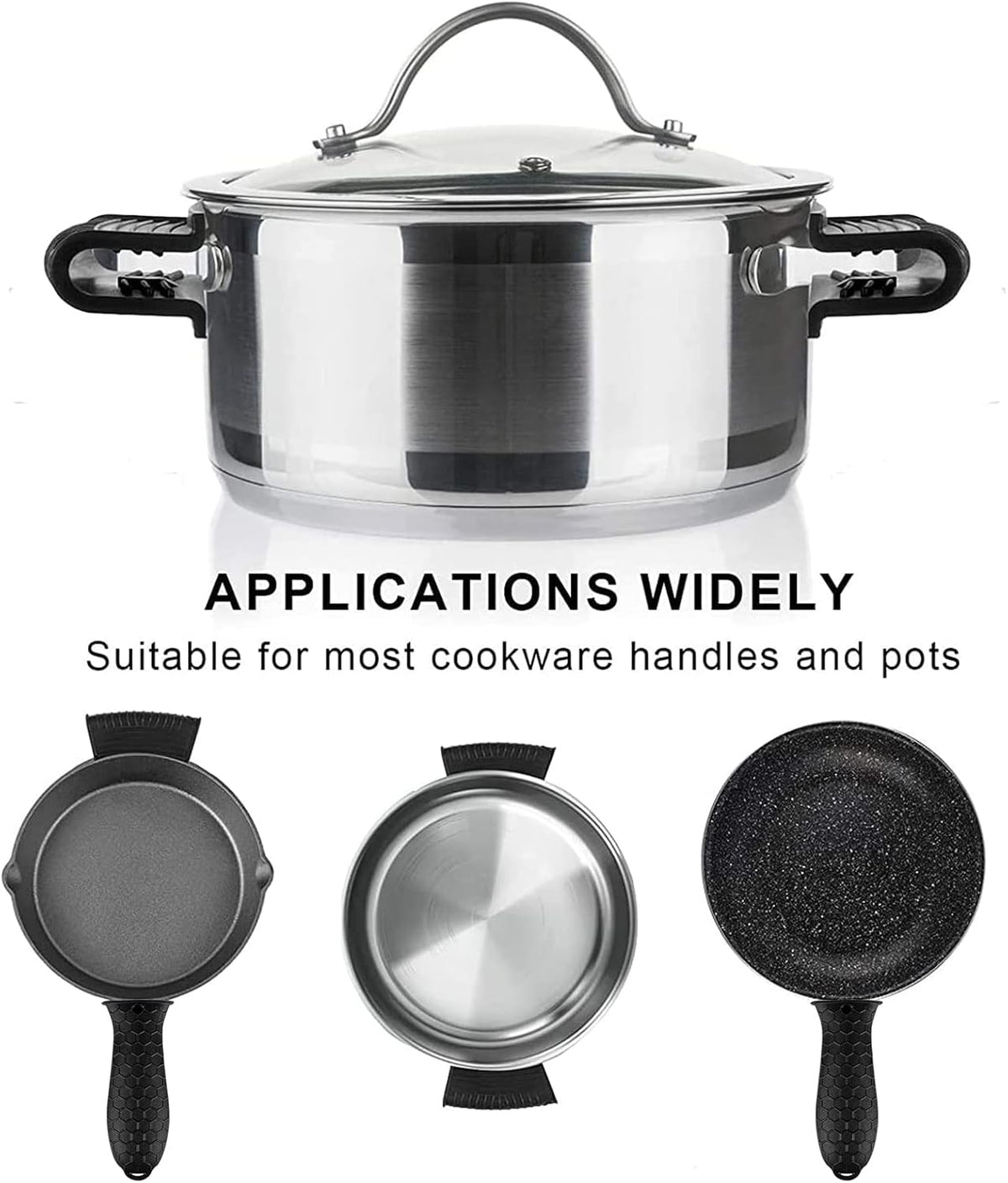 4 Pcs Non-Slip Silicone Hot Handle Holder & Assist Grips, Potholder for Cast Iron Skillets, Heat Resistant Handle Cover Sleeve for Frying Pans, Casserole, Cookware Handles, Black