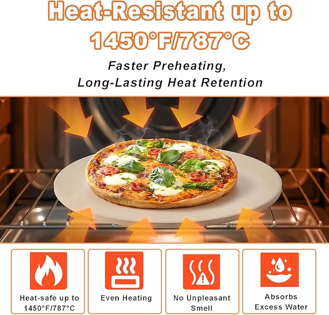 16" Round Pizza Stone, Large Cordierite Bread Baking Stone for Oven and Grill, Safe Circular Cooking Stone for Grill 16 Inch, Ideal for Grilling Baking Several Sizes of Pizzas